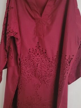 Sana Safina Women's Burgundy  Dress with Laser-Cut Detail